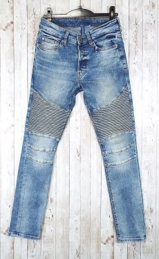 画像1: EUR28（ウエスト79cm）H&M DIVIDED ボタンフライ ストレッチ素材 スキニーデニム パンツ インディゴ 膝リブ 美脚効果 ジーンズ レディース古着【湘南倉庫】大きいサイズ (1)