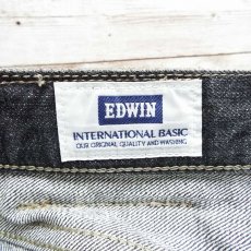 画像14: 【W90cmのブラックジーンズ】EDWIN403 INTERNATIONAL BASIC 黒デニム 34インチ【湘南倉庫】チェーンステッチ 革パッチ メンズ古着　ジーパン (14)