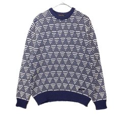 画像4: 【お洒落ニット】scotch&soda（スコッチアンドソーダ） パターン総柄 長袖セーター ニット Sサイズ（L程度・肩幅47cm）ネイビー・アイボリー【湘南倉庫】メンズ古着 ユニセックス (4)