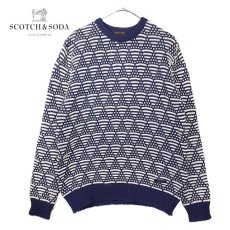 画像1: 【お洒落ニット】scotch&soda（スコッチアンドソーダ） パターン総柄 長袖セーター ニット Sサイズ（L程度・肩幅47cm）ネイビー・アイボリー【湘南倉庫】メンズ古着 ユニセックス (1)