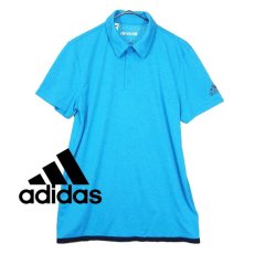 画像1: 【スポーツ女子】アディダス（adidas）速乾素材 climachill ポロシャツ Lサイズ（肩幅：43cm）ブルー【湘南倉庫】レディース古着　大きいサイズ (1)