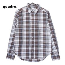 画像1: 【人気のオンブレシャツ】Also by quadro（クオドロ）クリアボタン チェック柄　長袖シャツ フリーサイズ（肩幅：36cm）ブラウン・ホワイト【湘南倉庫】レディース古着 (1)