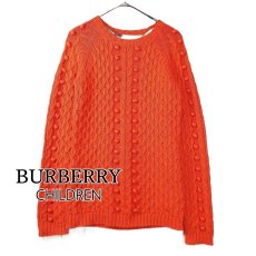 画像1: 【カシミア混の可愛いニット】BURBERRY CHILDREN（バーバリー）ケーブル編み 長袖ニットセーター サイズ：14Y（身長：164cm）オレンジ ノバチェック 三陽商会扱い【湘南倉庫】17003308 (1)