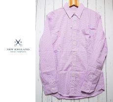 画像1: 創業1930年【新品/メンズ】アメリカ製　New England Shirt Company（ニューイングランドシャツカンパニー）ボタンダウンBD　ピンクパープル×ホワイトギンガムチェック柄　長袖シャツ｜サイズ：M（M〜L相当・肩幅：47cm） (1)