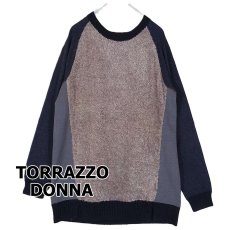 画像1: 【ラメ入りもこもこニット】TORRAZZO DONNA トラッゾドンナ 切替デザイン 長袖ニットセーター フリー（裄丈：73cm）ブラック・グレー【湘南倉庫】レディース古着 (1)