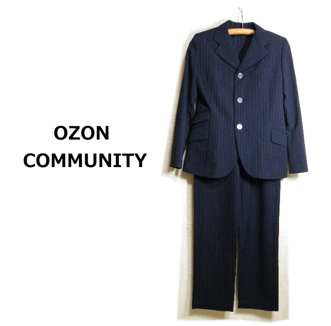 お洒落さんにお薦め！極美品 オゾンコミュニティ（OZONE COMMUNITY・ヒステリックグラマー）ストライプウールスーツ ダークネイビー系