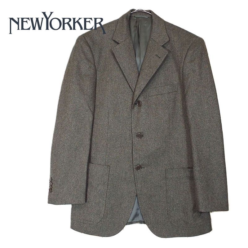 【NEW YORKER】ニューヨーカー ツイード調ウールテーラードジャケット　ブラウングリーン茶緑　サイズ：YA5 【湘南倉庫】メンズ古着
