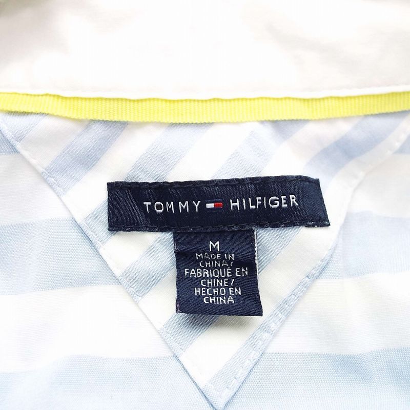 TOMMY HILFIGER トミーヒルフィガー ストライプ柄 9分袖シャツ ウィメンズ Mサイズ ホワイト・スカイブルー【湘南倉庫】US古着 -  古着屋OVER25直営店｜お陰様で16周年｜湘南・仙台