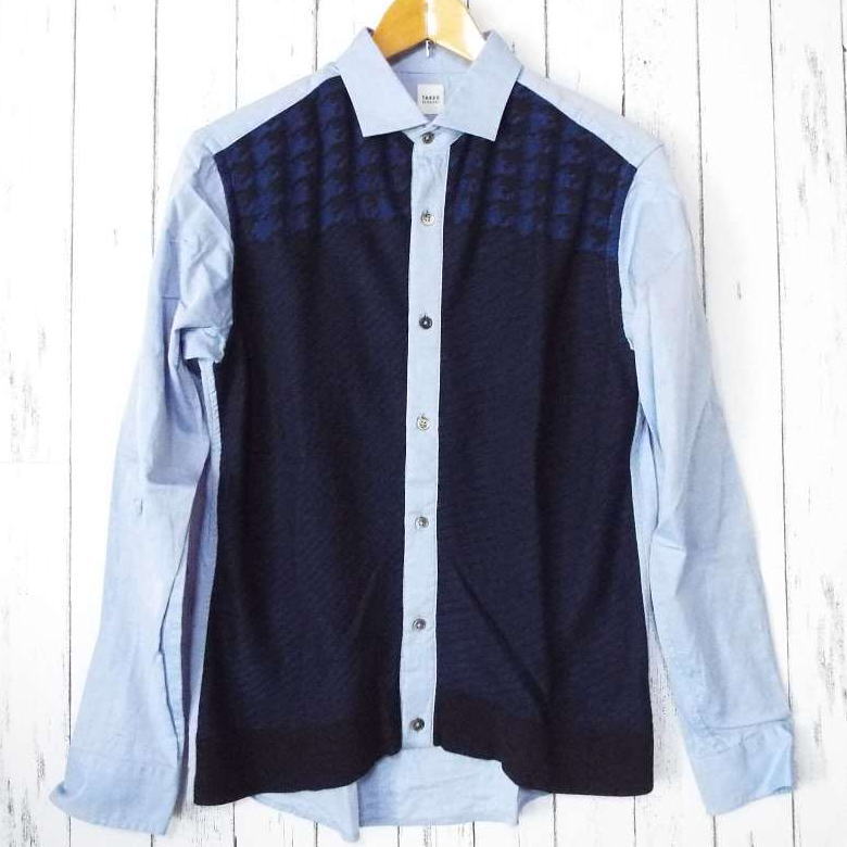 【メンズシャツ特集】TAKEO KIKUCHI（タケオキクチ）切り替えデザイン 長袖シャツ ブルー系｜サイズ：3｜USED - 古着屋